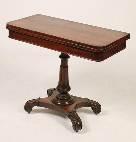 Appraisal: A REGENCY ROSEWOOD FOLD TOP CARD TABLE the rectangular top