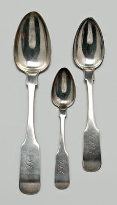 Appraisal: Three Charleston coin spoons all with downturned tip back fiddle