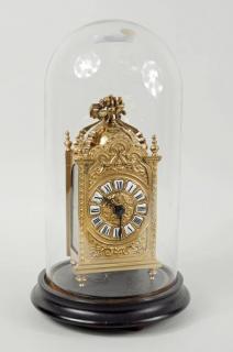 Appraisal: French Brass Clock with Porcelain Numerals French brass clock with