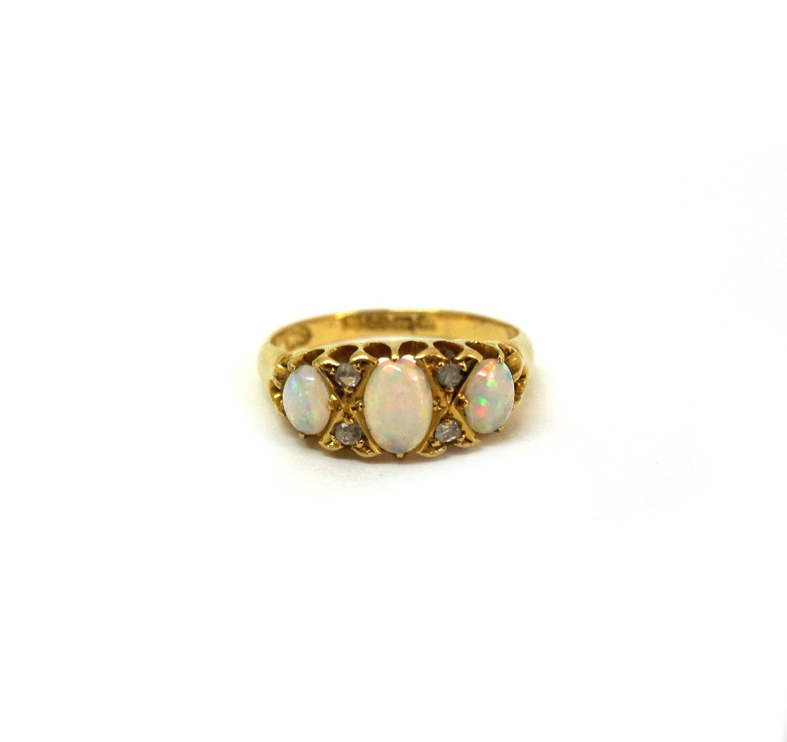 Appraisal: A cabochon opal and rose-cut diamond ring Birmingham maker W