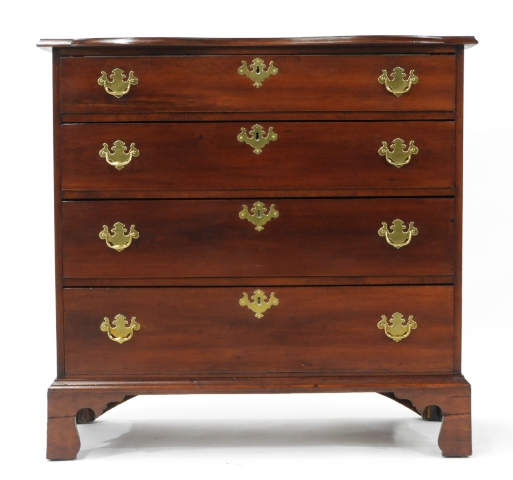 Appraisal: C BOSTON CHIPPENDALE CHERRY FOUR DRAW CHEST Massachusetts th CenturySerpentine