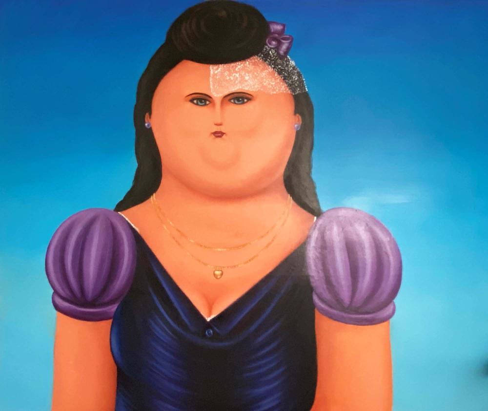 Appraisal: AFTER FERNANDO BOTERO COLUMBIAN B PAINTINGPortrait of a Woman Signed