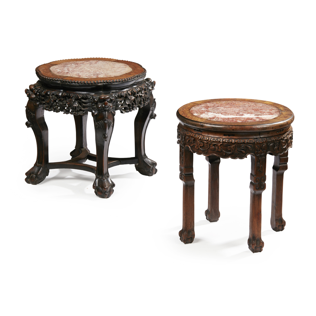 Appraisal: TWO HARDWOOD AND MARBLE JARDINI RE STANDS QING DYNASTY TH