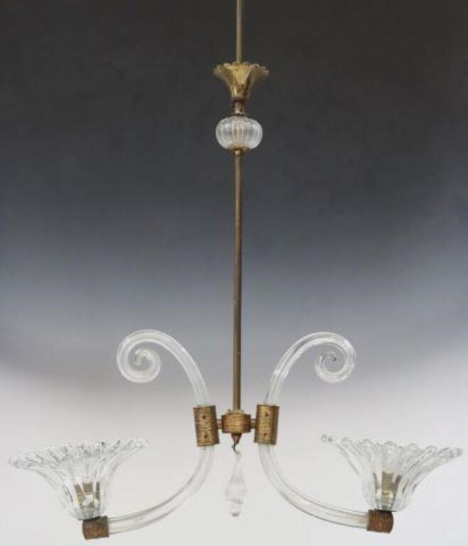 Appraisal: Italian mid-century modern Murano glass two-light chandelier in the manner