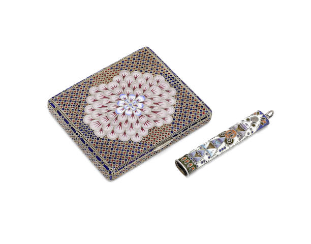 Appraisal: A continental gilt metal and cloisonne enamel cigarette case apparently