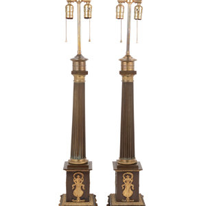 Appraisal: A Pair of Empire Gilt and Patinated Bronze Table Lamps