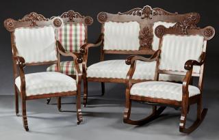 Appraisal: Four Piece Late American Victorian Carved Beech Pa Four Piece