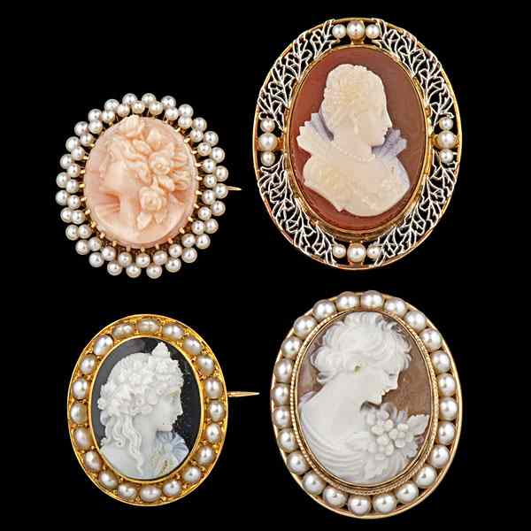 Appraisal: Pearl Cameo Suite A group of cameos in mixed mediums