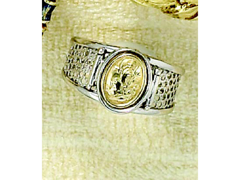 Appraisal: ETRUSCAN STYLE RING k white gold ring with basket weave