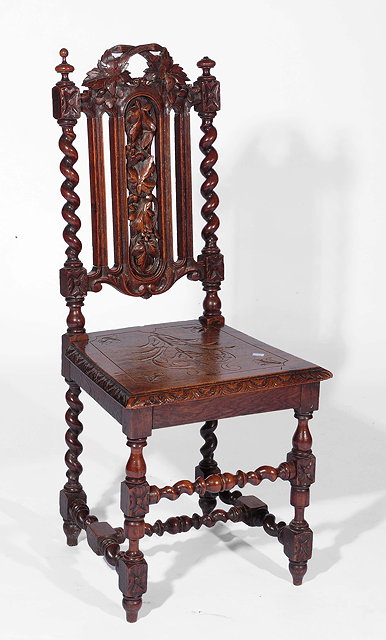 Appraisal: A Victorian carved oak hall chairand three large spirit stoneware