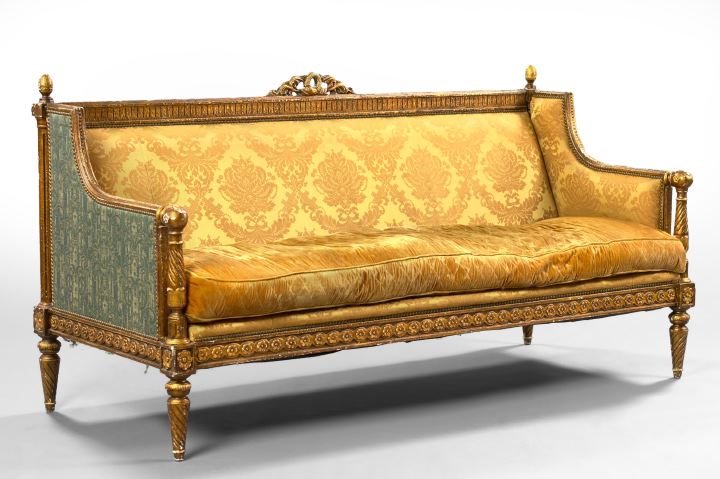 Appraisal: Louis XVI-Style Giltwood Settee late th century of box form