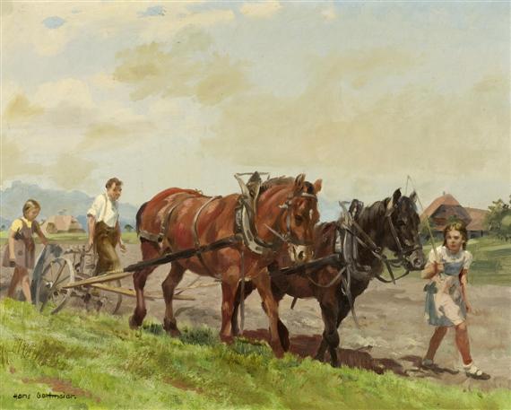 Appraisal: GARTMEIER HANS Langnau The ploughing Oil on masonite Signed lower