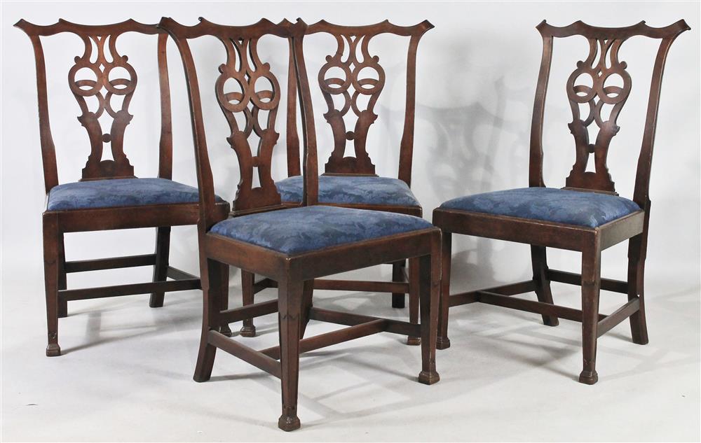 Appraisal: SET OF FOUR GEORGE III CARVED MAHOGANY SIDE CHAIRS WITH