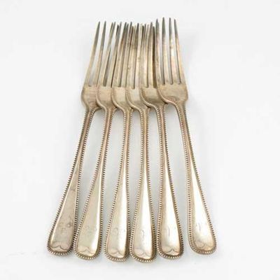 Appraisal: A set of six Victorian bead pattern tableforks initialled 'A'