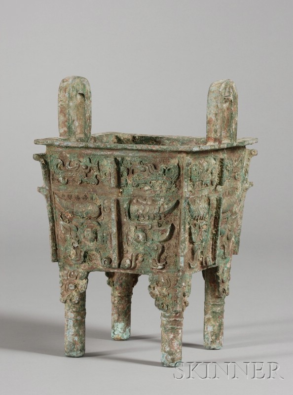 Appraisal: Archaic-style Bronze Ting ht wd in