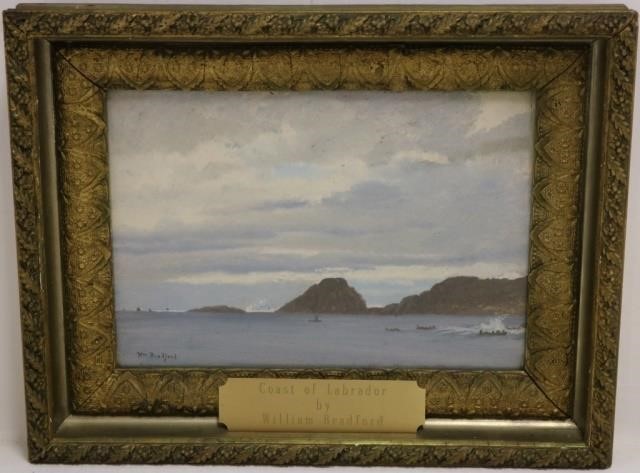 Appraisal: WILLIAM BRADFORD - OIL PAINTING ONBOARD UNDER GLASS TITLED COAST