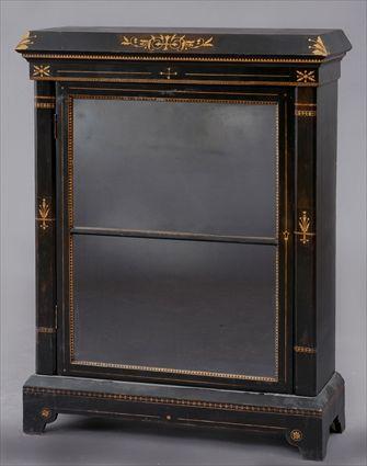 Appraisal: VICTORIAN INLAID EBONIZED PIER CABINET The top with chamfered edge