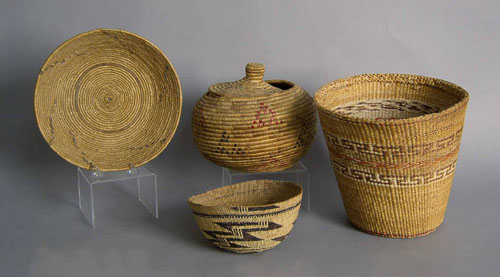 Appraisal: Four woven baskets early th c