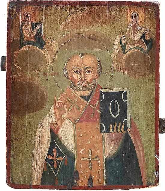 Appraisal: Russian icon th th century ST NICHOLAS WITH DEISIS oil