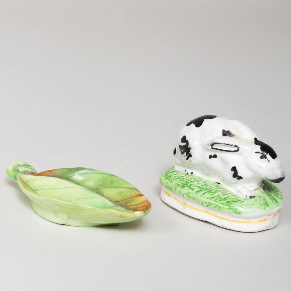 Appraisal: Staffordshire Rabbit and a Worcester Small Leaf Form Dish The