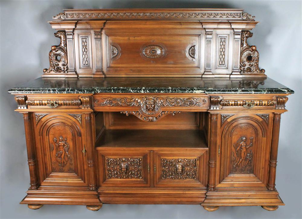 Appraisal: BAROQUE STYLE CREDENZA WITH MARBLE TOP the straight pediment with