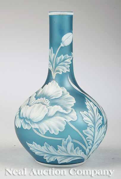 Appraisal: An English or American Cameo Glass Vase azure blue with