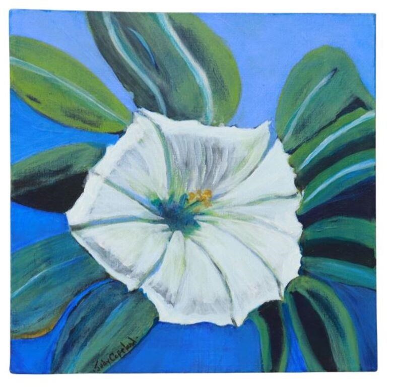 Appraisal: Unframed acrylic on stretched canvas Moon Flower signed lower left