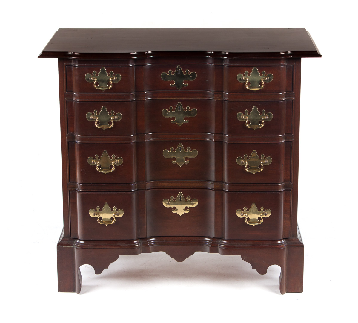 Appraisal: Chippendale style mahogany block front chest Councill Craftsman flat top