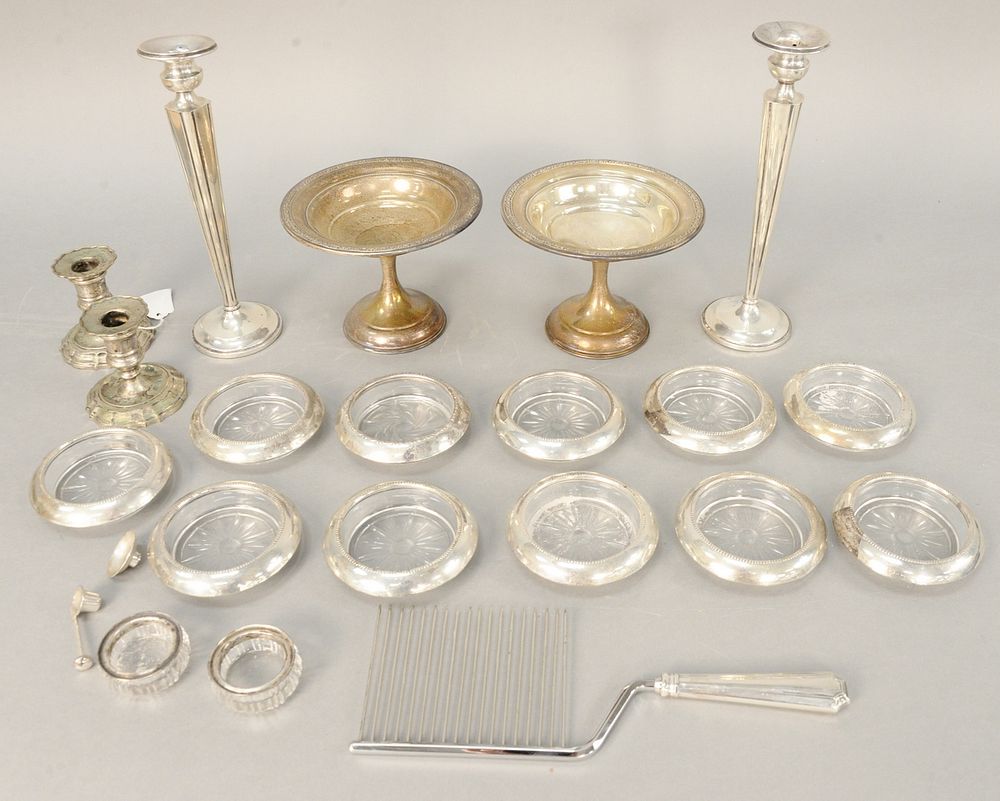 Appraisal: Tray lot of weighted sterling silver to include pair candlesticks