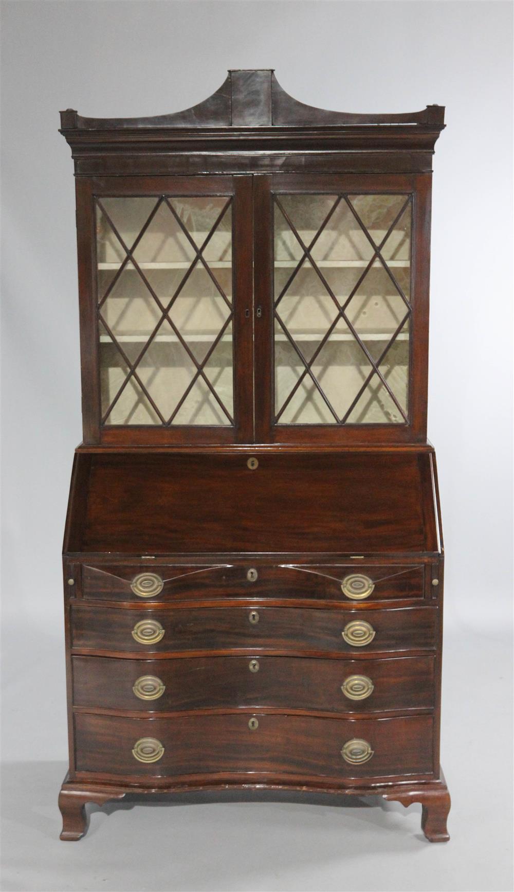 Appraisal: AMERICAN CHIPPENDALE MAHOGANY OXBOW SECRETARY BOOKCASE POSSIBLY NORTH SHORE MA