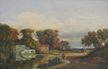 Appraisal: Continental School th Century Landscape with pond Watercolor on paper