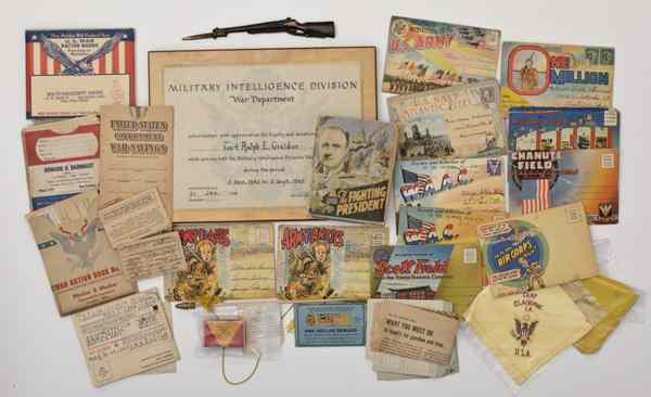 Appraisal: US WWII Homefront Items Lot of Sixteen Lot includes military