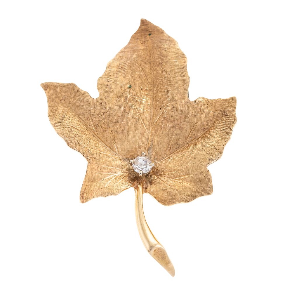 Appraisal: A Florentine Finish Diamond Leaf Brooch in K K yellow