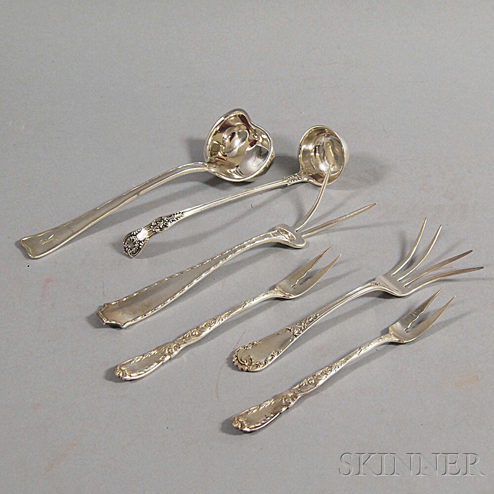 Appraisal: Six Pieces of Mostly Tiffany Co Flatware two Chrysanthemum pickle