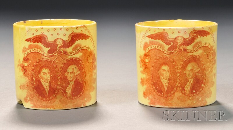 Appraisal: Two Transfer-decorated Yellow-glazed La Fayette and Washington Children's Mugs Britain