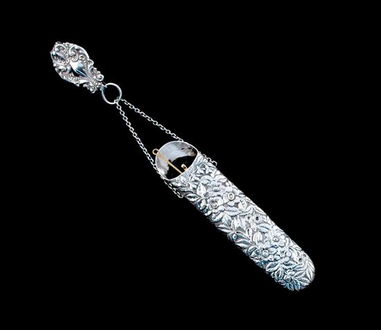 Appraisal: Unusual American sterling eyeglass case and spectacles th century floral