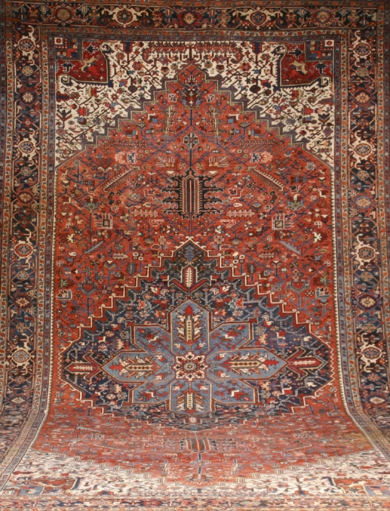 Appraisal: Heriz Rug Second Quarter th Century Red ground with herati