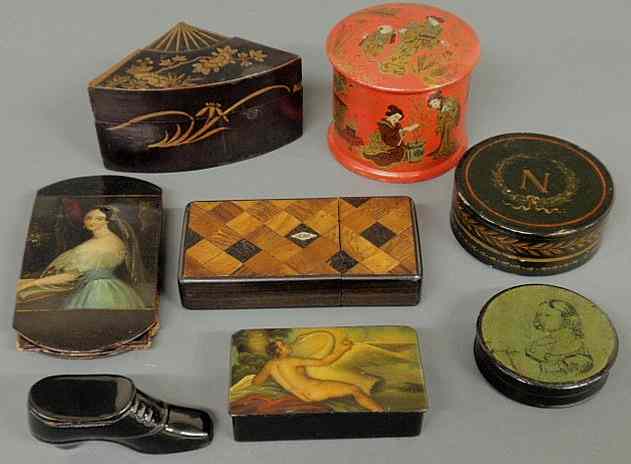 Appraisal: Group of eight papier-m ch and lacquered boxes th c