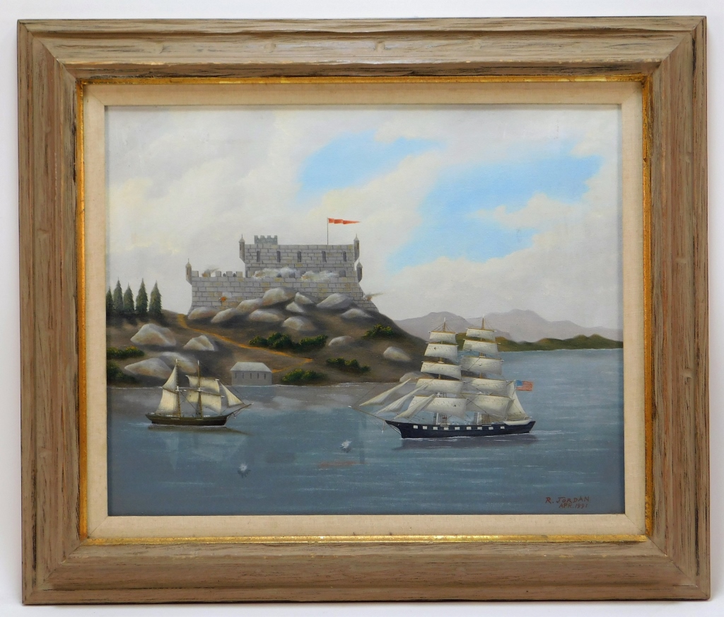 Appraisal: ROBERT JORDAN MODERN MARITIME SEASCAPE PAINTING United StatesModernDepicts two sailing