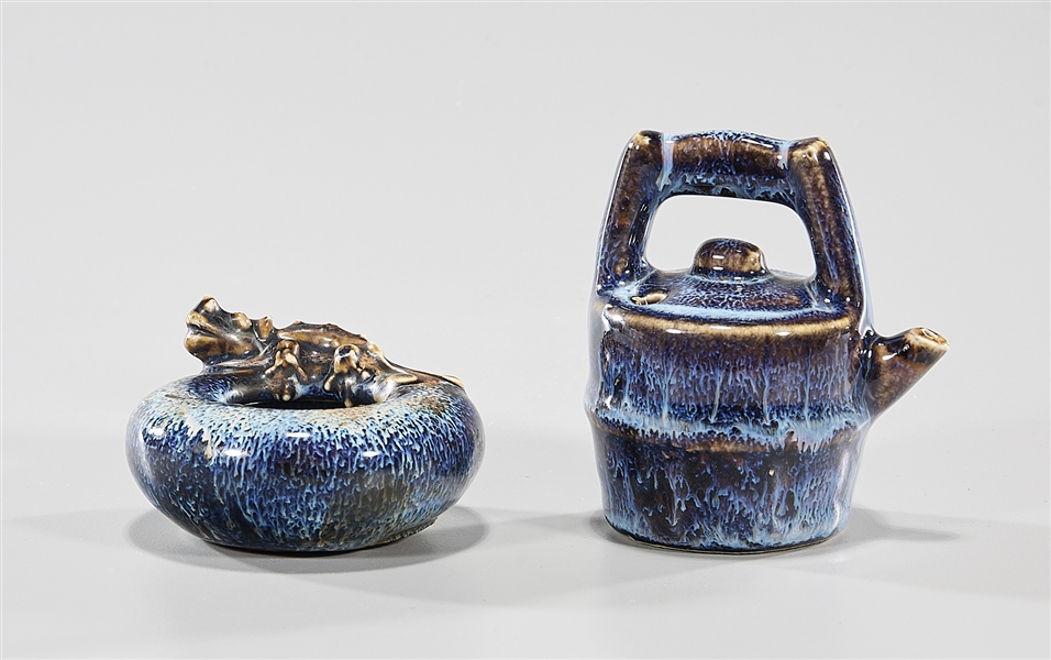 Appraisal: Two small Korean blue splash glazed ceramics including a handled