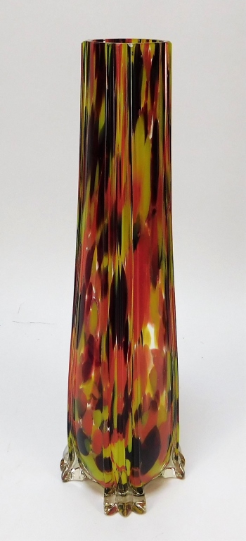 Appraisal: RUCKL SPLATTER BOHEMIAN ART GLASS VASE Bohemia th CenturyTall fluted