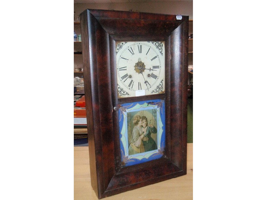 Appraisal: An American mahogany ogee shelf clock with verre eglomise panel