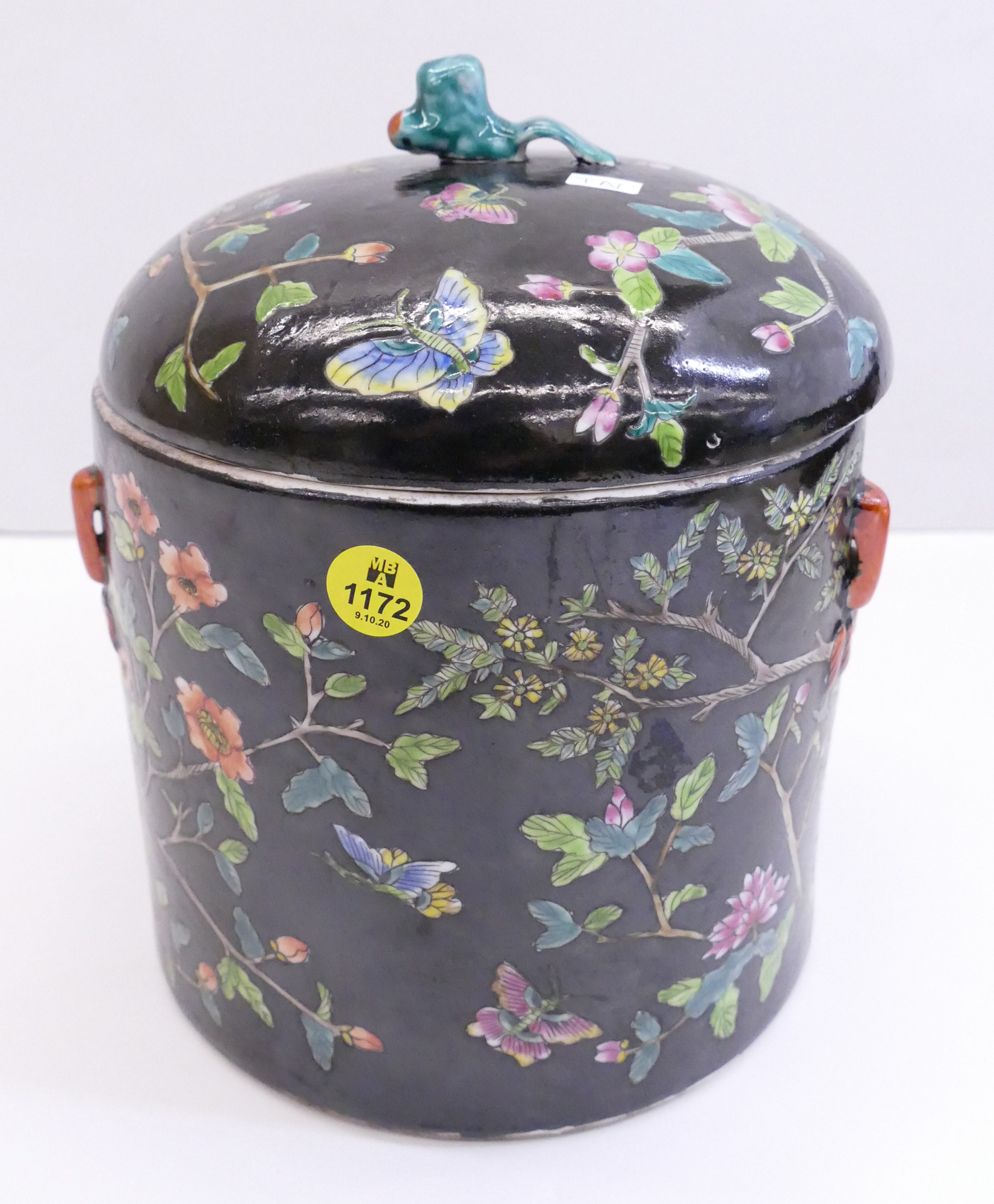 Appraisal: Chinese Famille Noir Covered Jar- ''