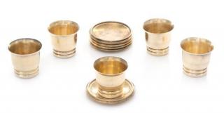 Appraisal: A Set of Five French Silver Cordial Cups and Underplates