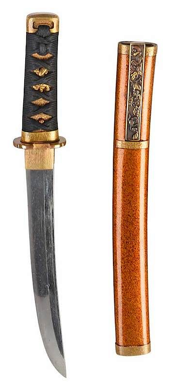 Appraisal: Japanese Tanto Dagger possibly th century gold colored mounts ornate