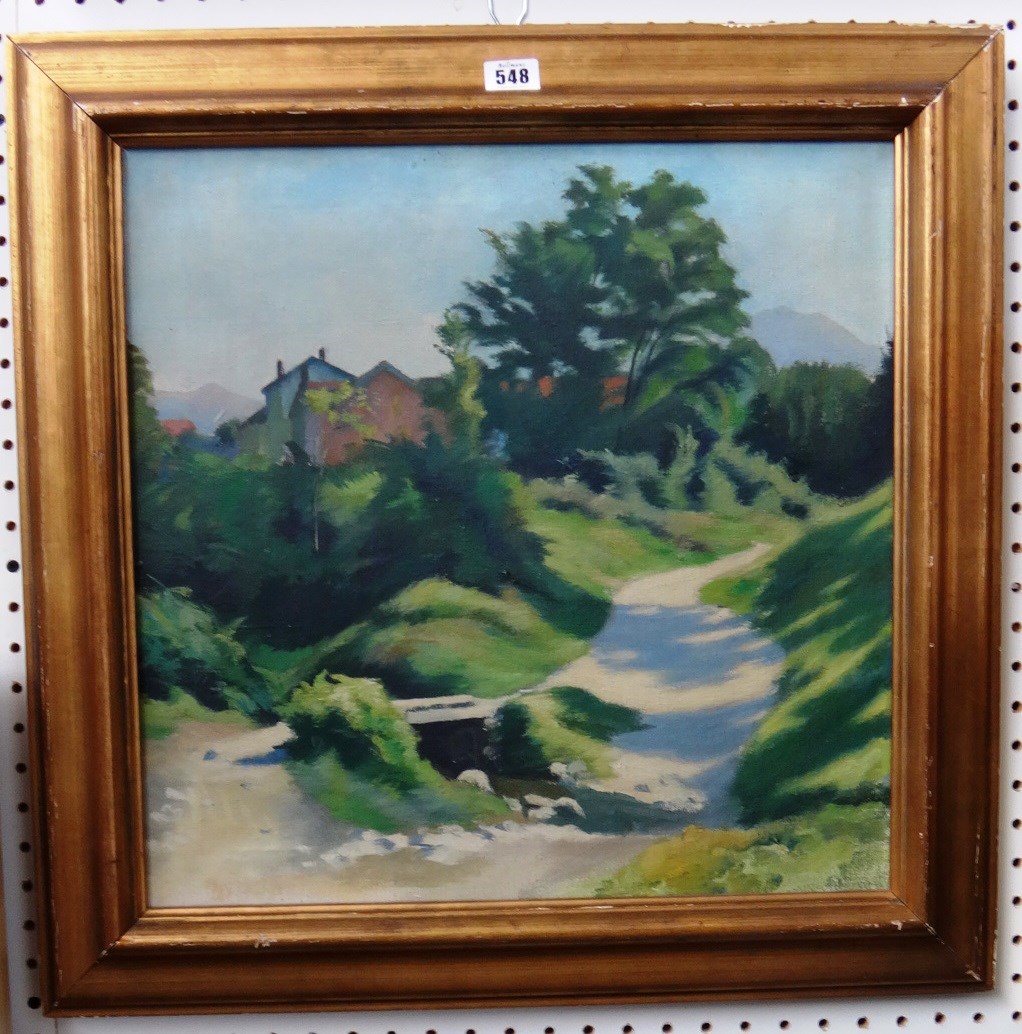 Appraisal: Continental School th century A sunlit lane oil on canvas