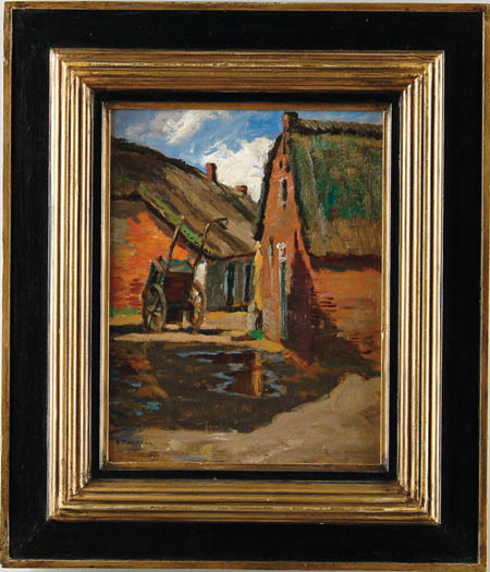 Appraisal: ADDISON THOMAS MILLAR American - FARMYARD WITH CART Oil on