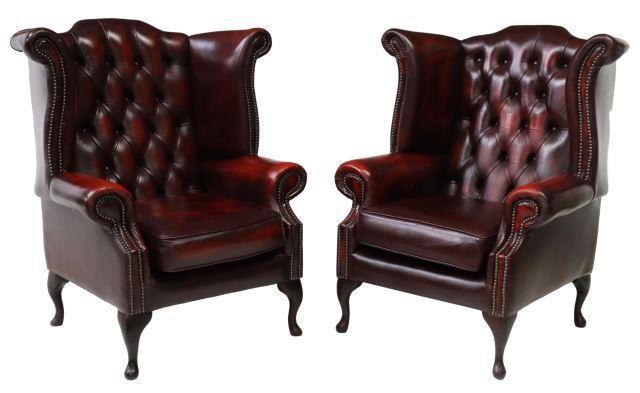 Appraisal: pair English Queen Anne style wingback armchairs late th c