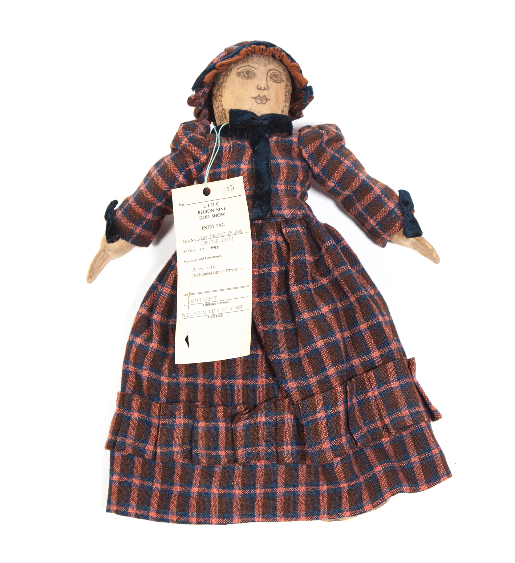 Appraisal: CLOTH DOLL WITH INKED FEATURES American late th century Detailed