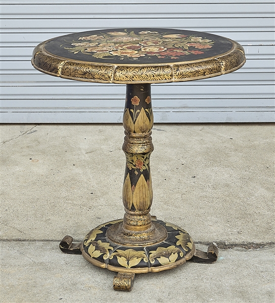 Appraisal: Painted wood pedestal table with floral design x Condition wear